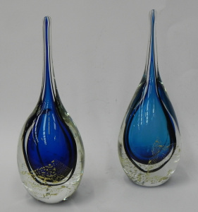 Lot 214 - Pair of Australian Art Glass tear drop form pieces with sommerso blue