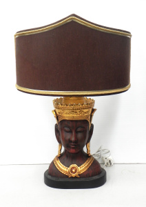 Lot 006 - 1970s Italian ceramic lamp in the form of a Thai Buddha bust in wooden
