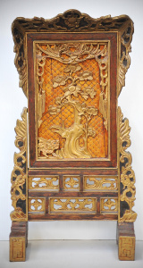 Lot 007 - Vintage Chinese Table Screen - Heavily Carved & Gilded featuring T