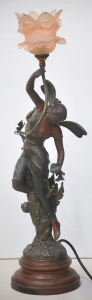 Lot 008 - Signed French Julien Causse 1869-1914 Art Nouveau Spelter Lamp - Papil