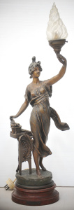 Lot 009 - Signed French mile Bruchon 1880-1910 Art Nouveau Spelter Lamp - Progr
