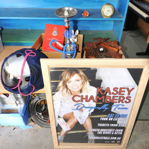 Lot 026 - Lot of Mixed Items incl Framed Kasey Chambers Poster, Vintage Pennants