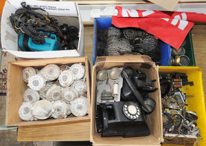 Lot 033 - Group Lot of Mixed Telephone Parts incl Bakelite Phone Caps, Cases, El