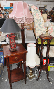 Lot 037 - Group lot Occasional Furniture & Lamps inc Pedestal, Tall Side Tab