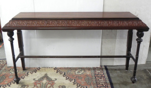 Lot 040 - Vintage hall table with heavily carved edging and turned legs - 136cm