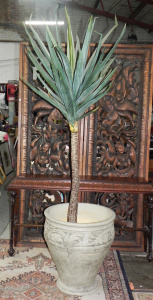 Lot 043 - Large artificial yucca plant in a large faux cement pot - 215cm H