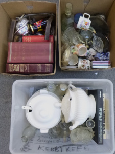 Lot 057 - 3 x Boxes of Assorted Items inc, CDs Tureens, chia, decanter, crafting