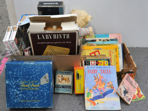 Lot 061 - Large kids lot of 2 boxes w box of toys & games in boxed Super Ba