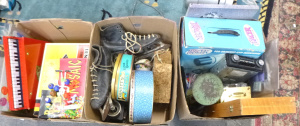 Lot 064 - 3 x Boxes of Assorted Items incl Kids Toys, Games, AWA Car Radio, Proj