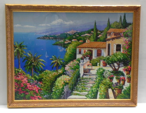 Lot 091 - Alex Pauker (1973 - ) Large gilt framed Colour Serigraph - Bayside Vil