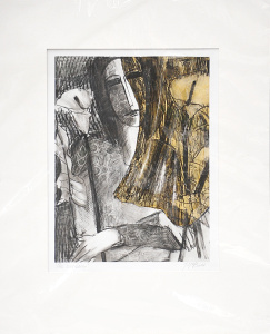 Lot 095 - Janice McBride (1938 - ) Mounted Mixed Media (Wax Crayon & Shellac