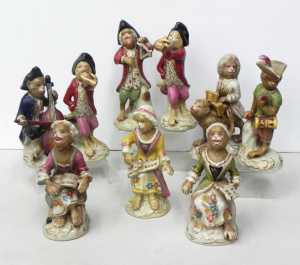 Lot 102 - Vintage Meissen style ceramic monkey band and choir - tallest 25cm H
