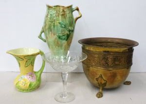 Lot 132 - 5 x Vintage Items inc Australian Braemore Pottery twin handle vase wit