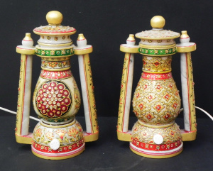 Lot 133 - 2 x vintage Indian marble Lantern Lamps - heavily decorated by Hand w