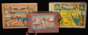 Lot 135 - 3 pces Vintage Egyptian Embossed Leather goods inc Ladies Handbag, Com