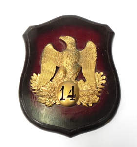 Lot 148 - Vintage Mounted French Napoleonic Shako Plate for the 14th Infantry -