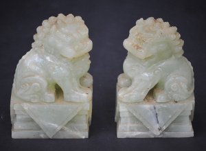 Lot 152 - Pair Vintage carved Green Stone Foo Dogs 14cm H