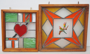 Lot 153 - 2 x Vintage Leadlight hanging panels - largest 32cm x 32cm