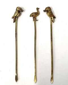 Lot 163 - 3 x Australian Sterling Silver Figural Cocktail Picks - Gilt washed -