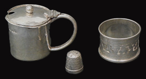 Lot 164 - 3 pces Sterling silver inc Bham 1914 Napkins Ring, London 1913 Mustard