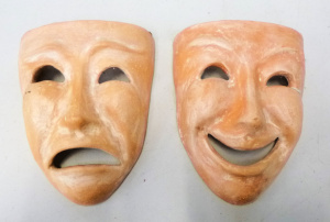 Lot 168 - Pair of Australian Pottery Tim Loder Theatre Comedy and Tragedy Face m