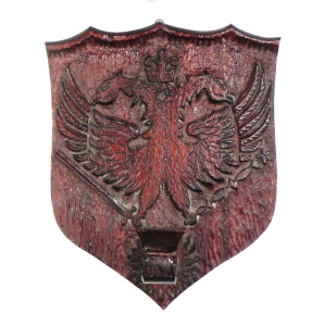 Lot 170 - Vintage carved oak heredic shield candle sconce ft Byzantine Empire do