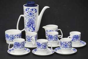 Lot 178 - Mid-century Modernist blue and white ceramic Aynsley coffee set for 6