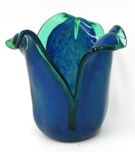 Lot 181 - White Crystal Murano hand blown blue and green tulip bowl, label to ba