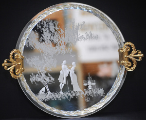 Lot 183 - Italian c2015 Vecchia Murano Glass Mirror Tray - Etched couple under