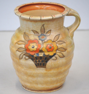 Lot 202 - 1930s Charlotte Rhead Crown Ducal Signed Handled Vase - Ribbed body -
