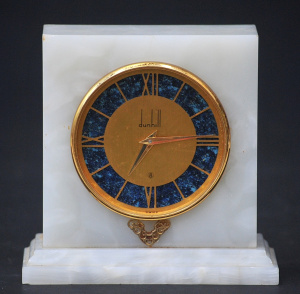 Lot 203 - Vintage Dunhill Marble Desk Clock - Swiss Movement 12cm H