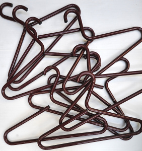9 x Retro Oversized Enamelled Metal Coat Hangers in Maroon Finish - 80cm W Each