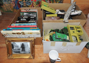 Group Lot of Military Reference Books & Other Items incl Tin Toy Catalina Ae