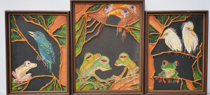 Kerri Stokes (Active c1980 -90s) 3 x framed Mixed Media Paintings - Birds &