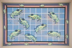 Kerri Stokes (Active c1980 -90s) Framed Gouache - Frogs & Ladders - Signed l