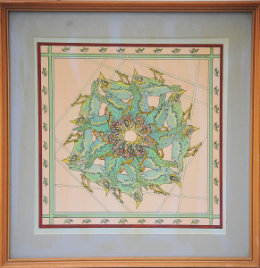 Kerri Stokes (Active c1980 -90s) unfamed Gouache - A Spiral of Birds - signed &a
