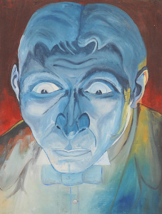 Kerri Stokes (Active c1980 -90s) Unframed Oil Painting - The Blue Man - signed w