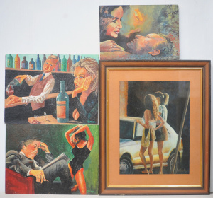 Robert Stokes (Active c1970 - 90s) 4 x Oil Paintings - Framed 'Payday' 40x30cm +