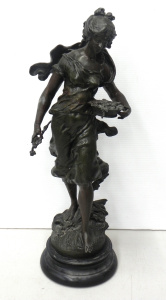Lot 002 - Vintage French signed Moreau spelter statuette of a Romantic pastoral