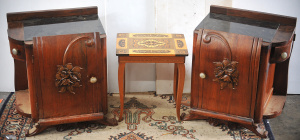 Lot 005 - Small Lot of Vintage Furniture incl 2 x Unusual Bedside Tables w Carve