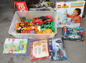 Lot 020 - Box of Assorted LEGO & Duplo incl Loose Pieces, Part Built Sets, U