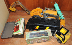 Lot 021 - Lot of Vintage Kids Toys incl Tonka Car Carrier, RC Digger,