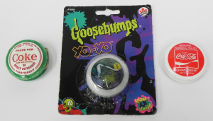 Lot 029 - 3 x Vintage Yo-Yo's inc 2 x Coke - Green Russell Australia (worn) Red