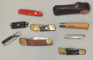 Lot 034 - Group lot vintage pocket knives inc French Opinel, Swiss Army Knife, L