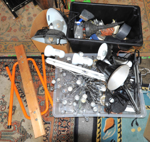 Lot 052 - Group lot of Mixed Tools & Lighting incl Industrial Enamelled Ceil