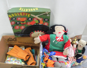 Lot 055 - Large lot of 2 boxes of toys and kids' publications inc pop-up Waltzin