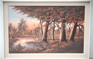 Lot 090 - Henk Guth (1921 - 2011) Framed Oil Painting on Canvas - Pink Sky at Ni