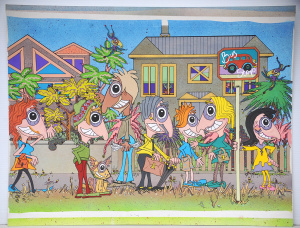 Lot 101 - Kerri Stokes (Active c1980 -90s) Unframed Gouache - The Bus Stop - sig