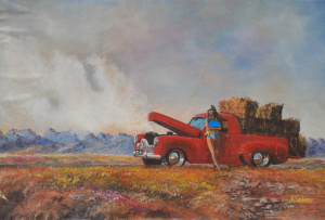 Lot 109 - Kerri Stokes (Active c1980 -90s) Large unframed Oil painting - Overhea