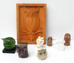 Lot 112 - Group of Modernist owl figurines inc Aus Pottery, Italian faux-jade, s